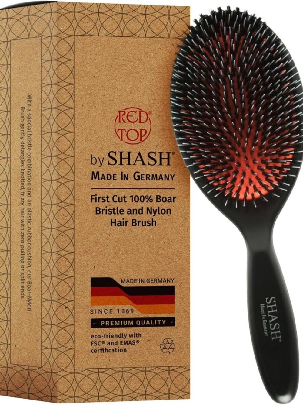 Handmade Nylon & Boar Bristle Brush for Normal to Thick Hair - Detangles
